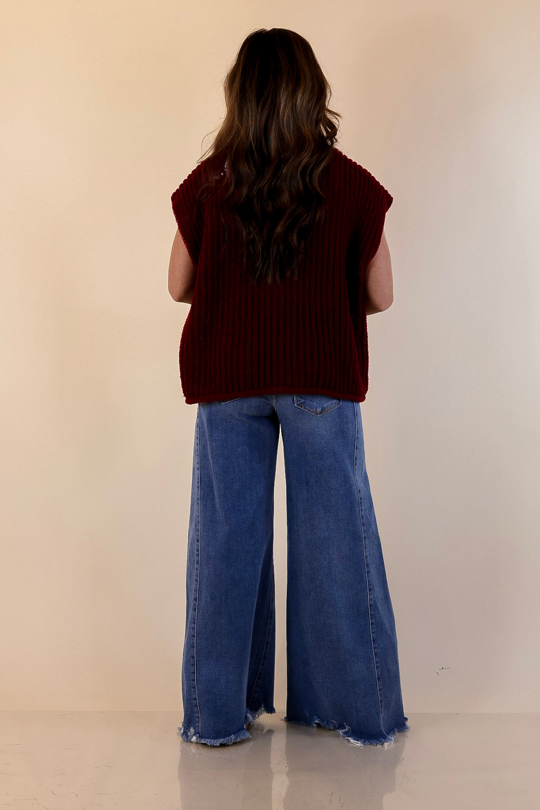 Always Effortless Oversized Button Down Large Knit Sweater Vest in Maroon