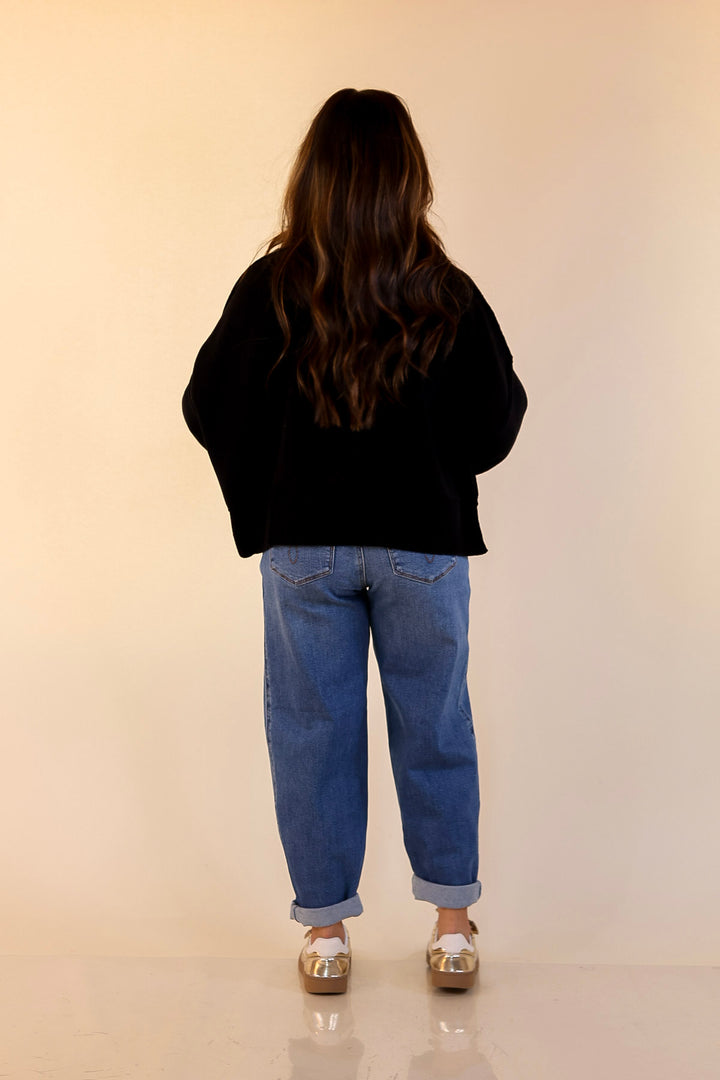 Fireside Fit Cropped Long Sleeve Mock Neck Sweater in Black