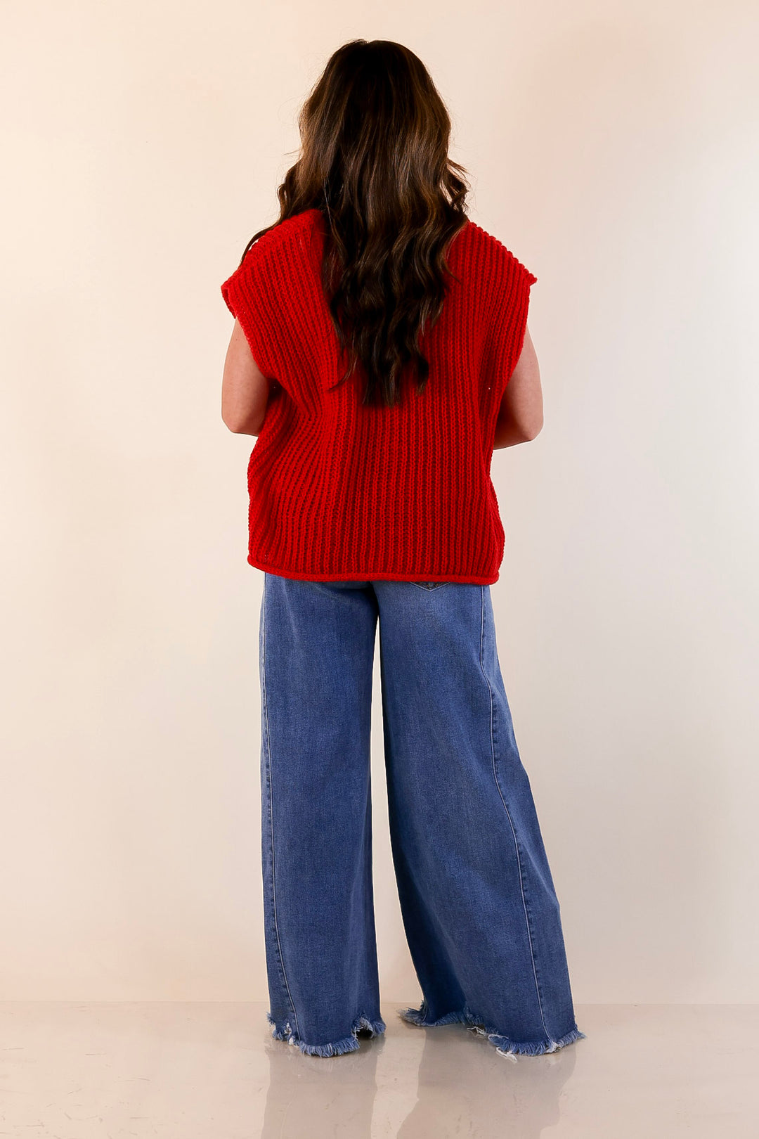 Always Effortless Oversized Button Down Large Knit Sweater Vest in Red