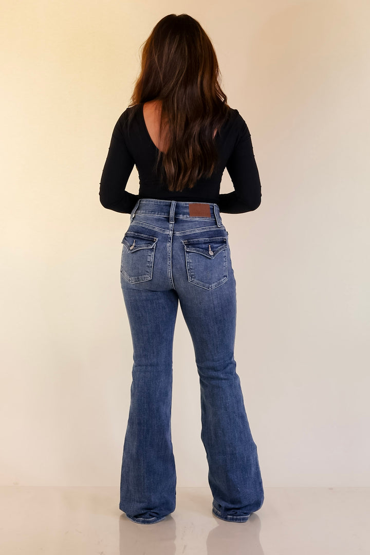Judy Blue | Made for More Double Button Flare Jean in Medium Wash