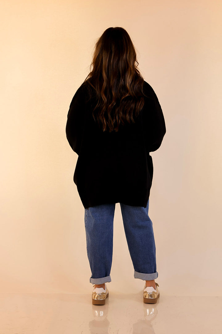 Snug and Stylish Mock Neck Sweater with Side Slit in Black