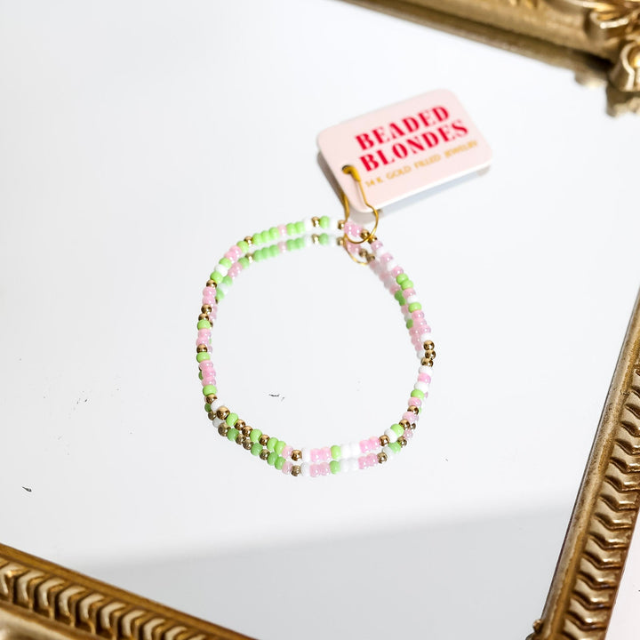 Beaded Blondes | Pastel Green, Pink & White Sprinkle Bracelet