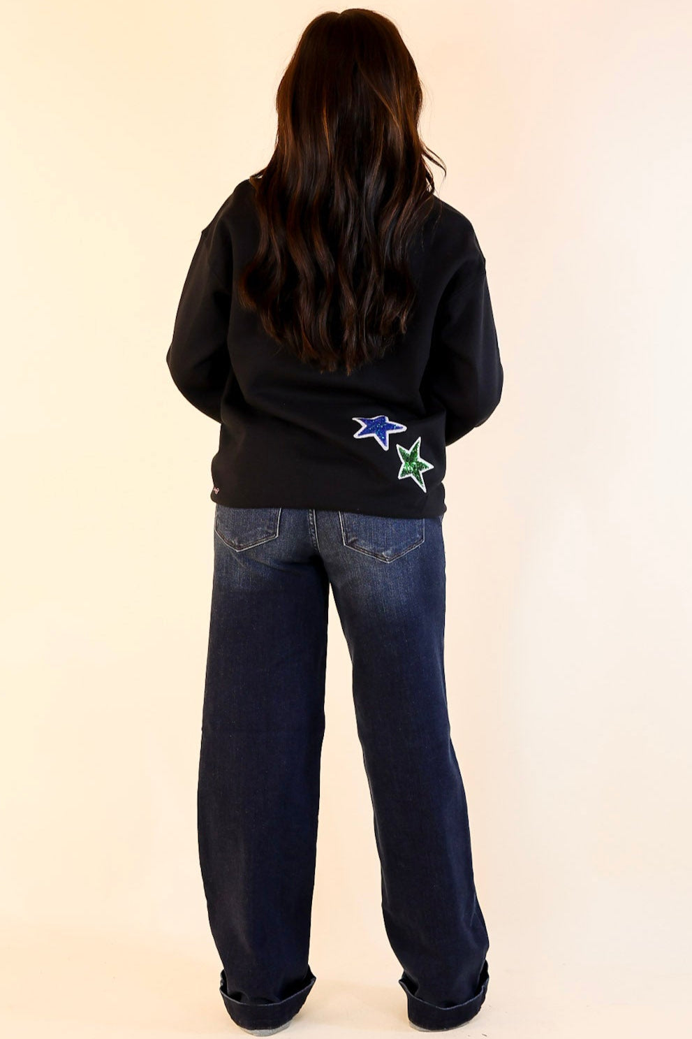 Nashville Lights Chenille and Sequin Patch Graphic Sweatshirt in Black