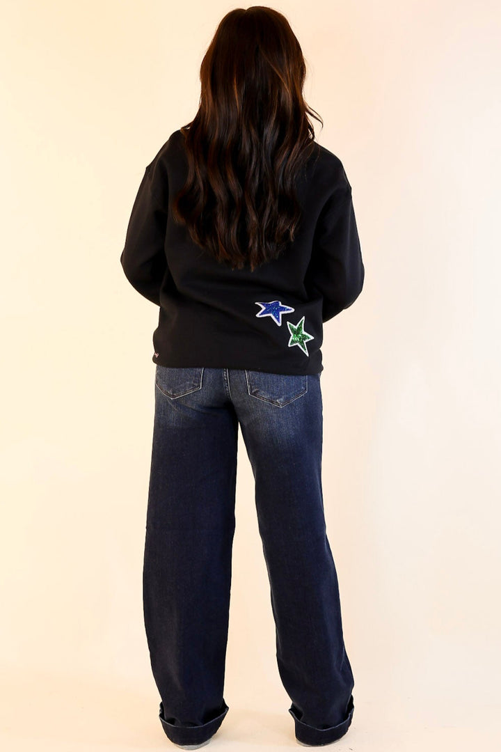Nashville Lights Chenille and Sequin Patch Graphic Sweatshirt in Black