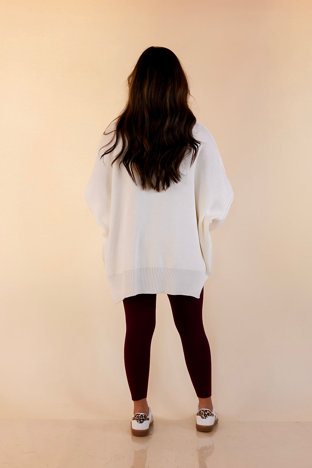 Snug and Stylish Mock Neck Sweater with Side Slit in Ivory