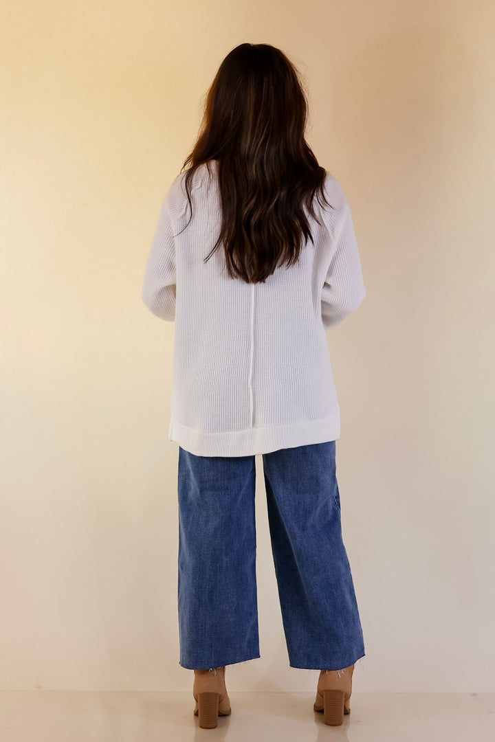 Essentially Chic Waffle Knit Long Sleeve Scoop Neck Top in Ivory