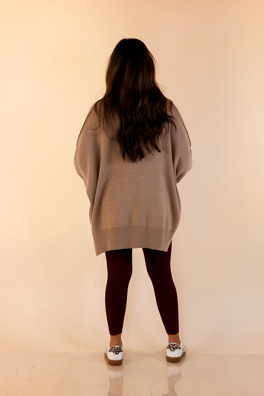 Snug and Stylish Mock Neck Sweater with Side Slit in Light Mocha Brown