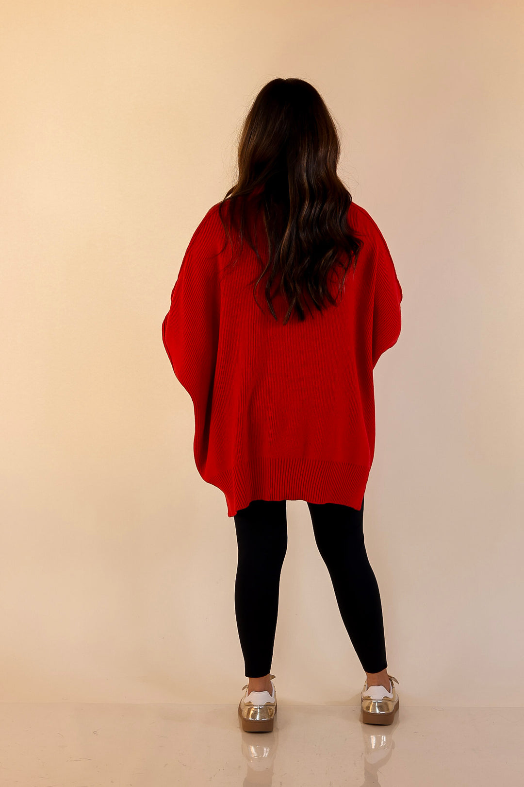 Snug and Stylish Mock Neck Sweater with Side Slit in Ruby Red