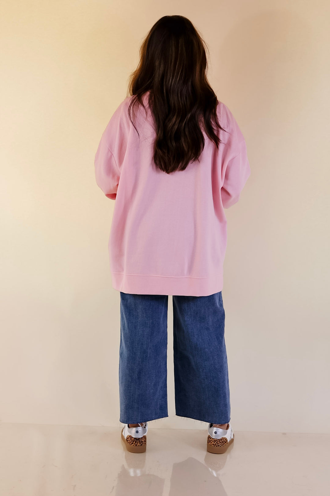 Mud Pie | Too Cute to Spook Crew Neck Sweatshirt with Side Slits and Sequin Ghosts in Pink