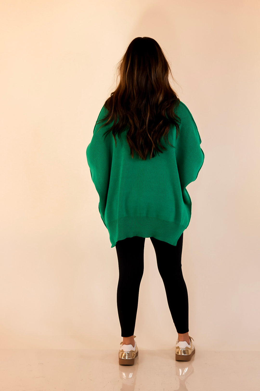 Snug and Stylish Mock Neck Sweater with Side Slit in Kelly Green