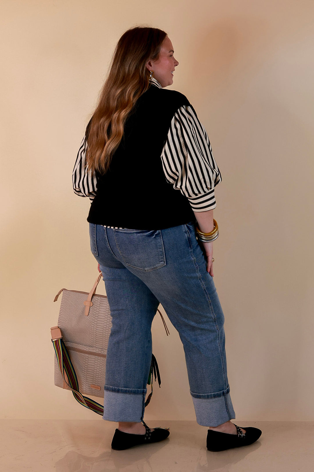 Always a Favorite Crew Neck Front Seam Sweater Knit Top in Black