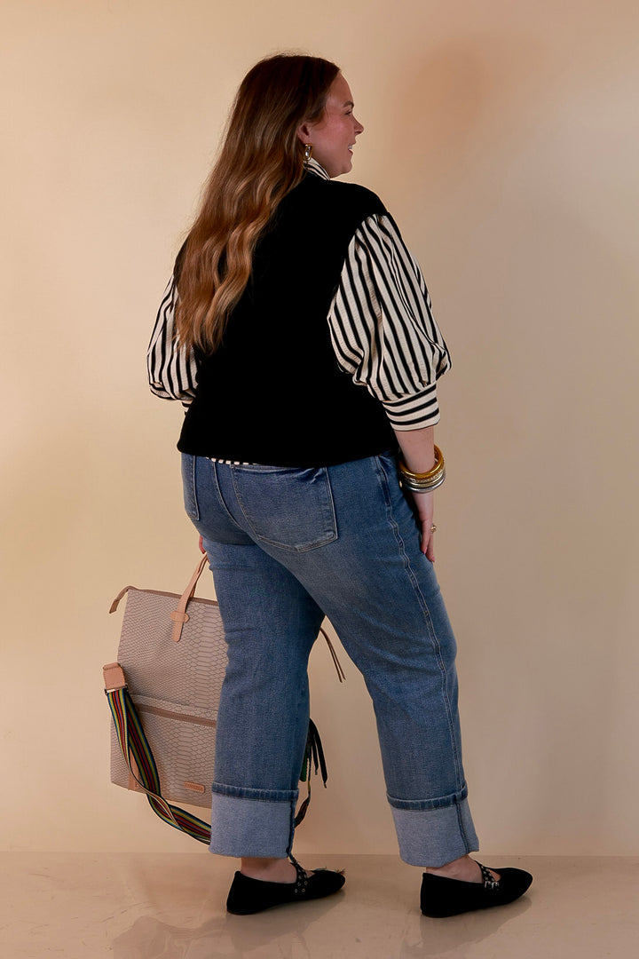 Always a Favorite Crew Neck Front Seam Sweater Knit Top in Black