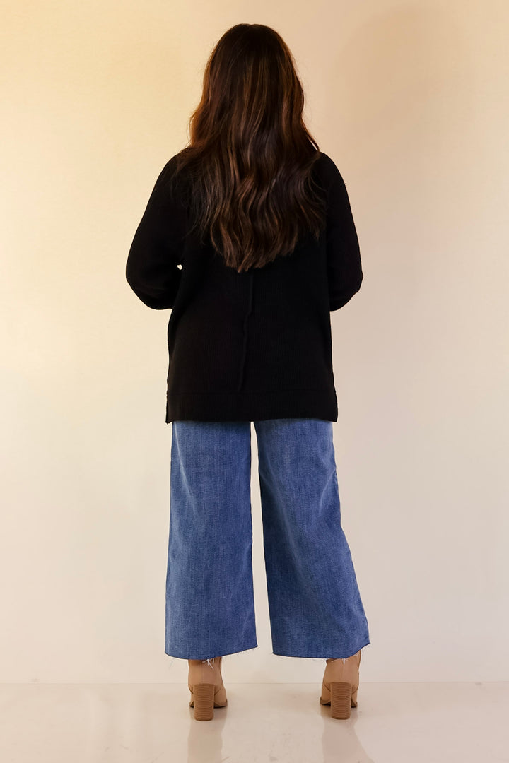 Essentially Chic Waffle Knit Long Sleeve Scoop Neck Top in Black