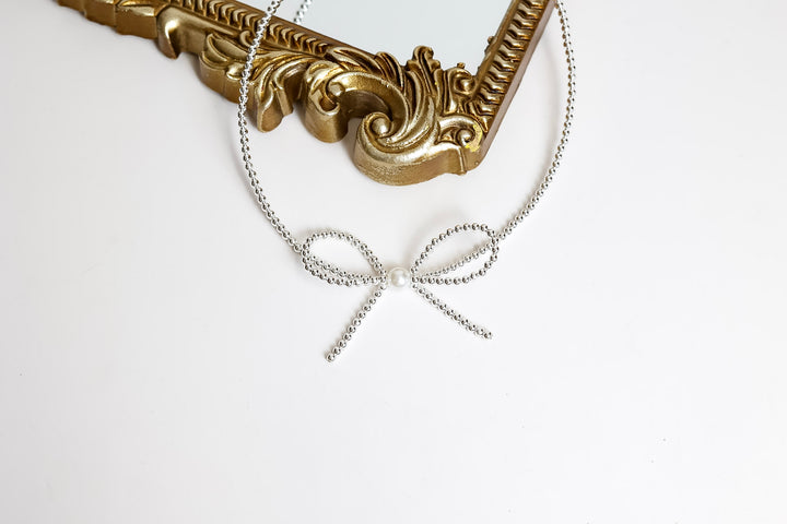 Beaded Blondes | Silver Bow Beaded Necklace with Pearl Accent