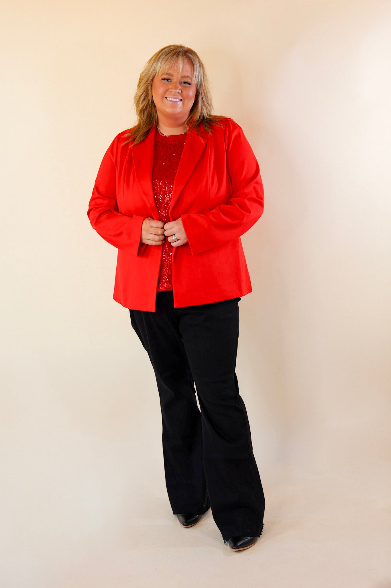 Merry Me Blazer in Scarlet Red - Giddy Up Glamour Boutique
