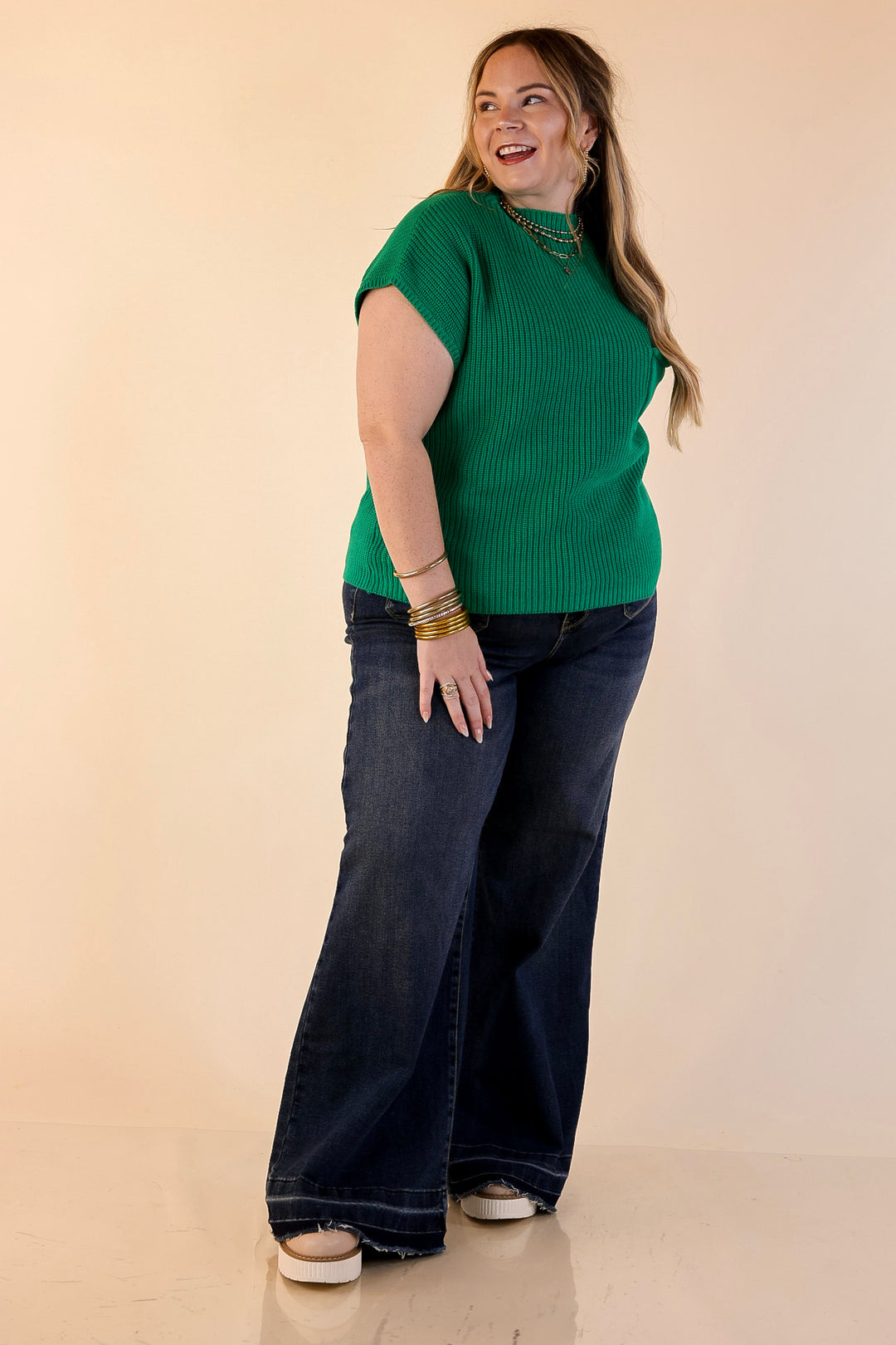 Repeat Ready Cap Sleeve Sweater with Front Pocket in Kelly Green