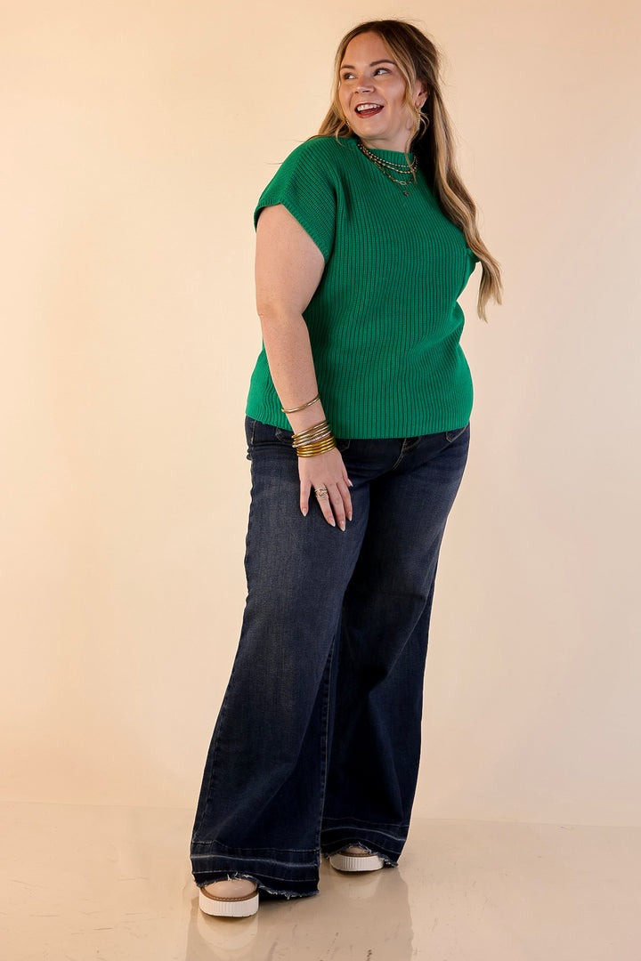 Repeat Ready Cap Sleeve Sweater with Front Pocket in Kelly Green