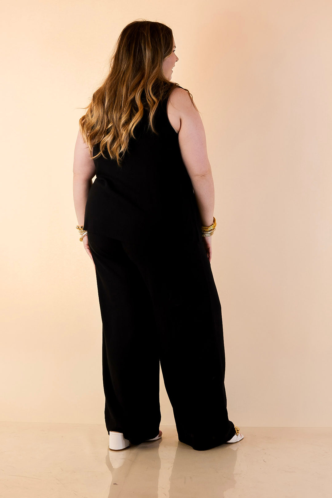 Styled for Success Button Up Linen Vest in Black