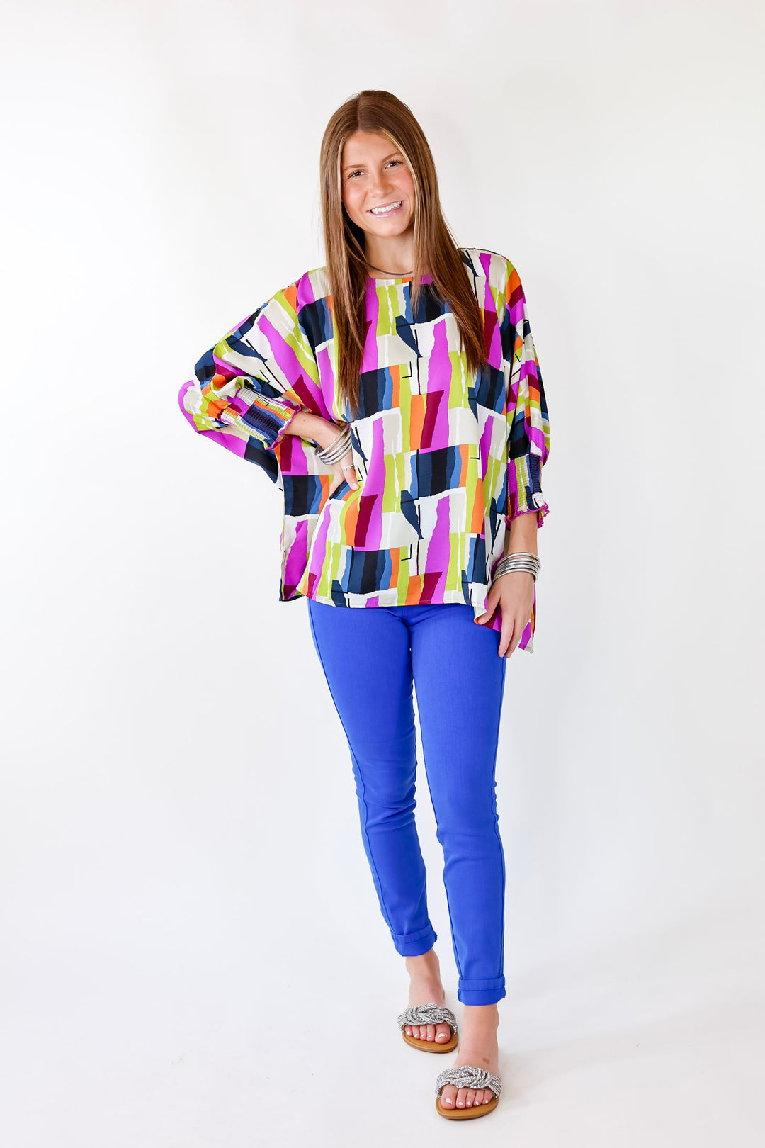 Museum Bound Abstract Print Top in Purple and Navy - Giddy Up Glamour Boutique