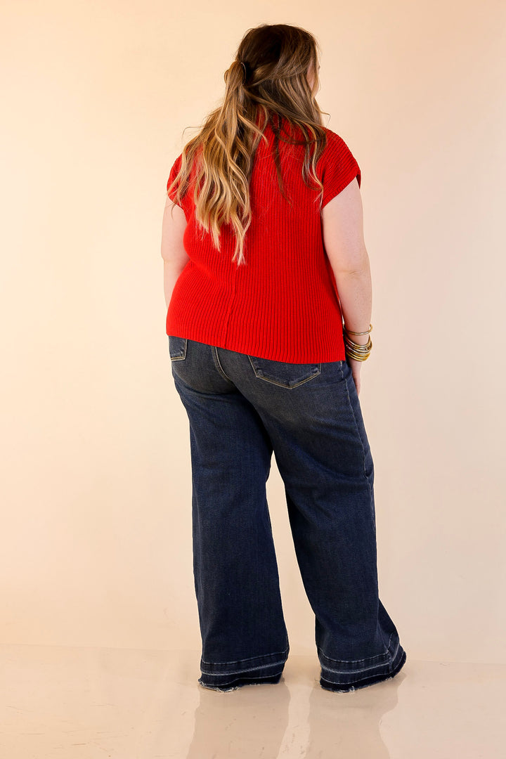 Repeat Ready Cap Sleeve Sweater with Front Pocket in Red