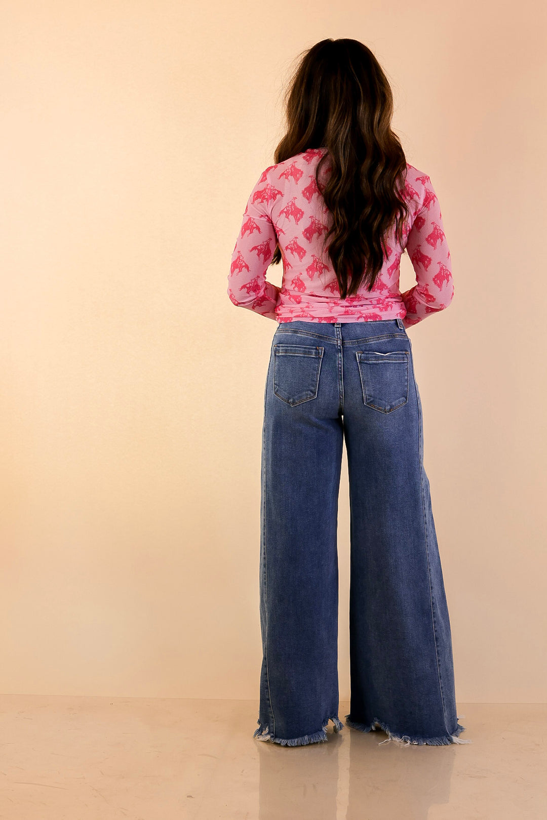 The Perfect Layer Hot Pink Bronc Print Mesh Long Sleeve Top in Pink