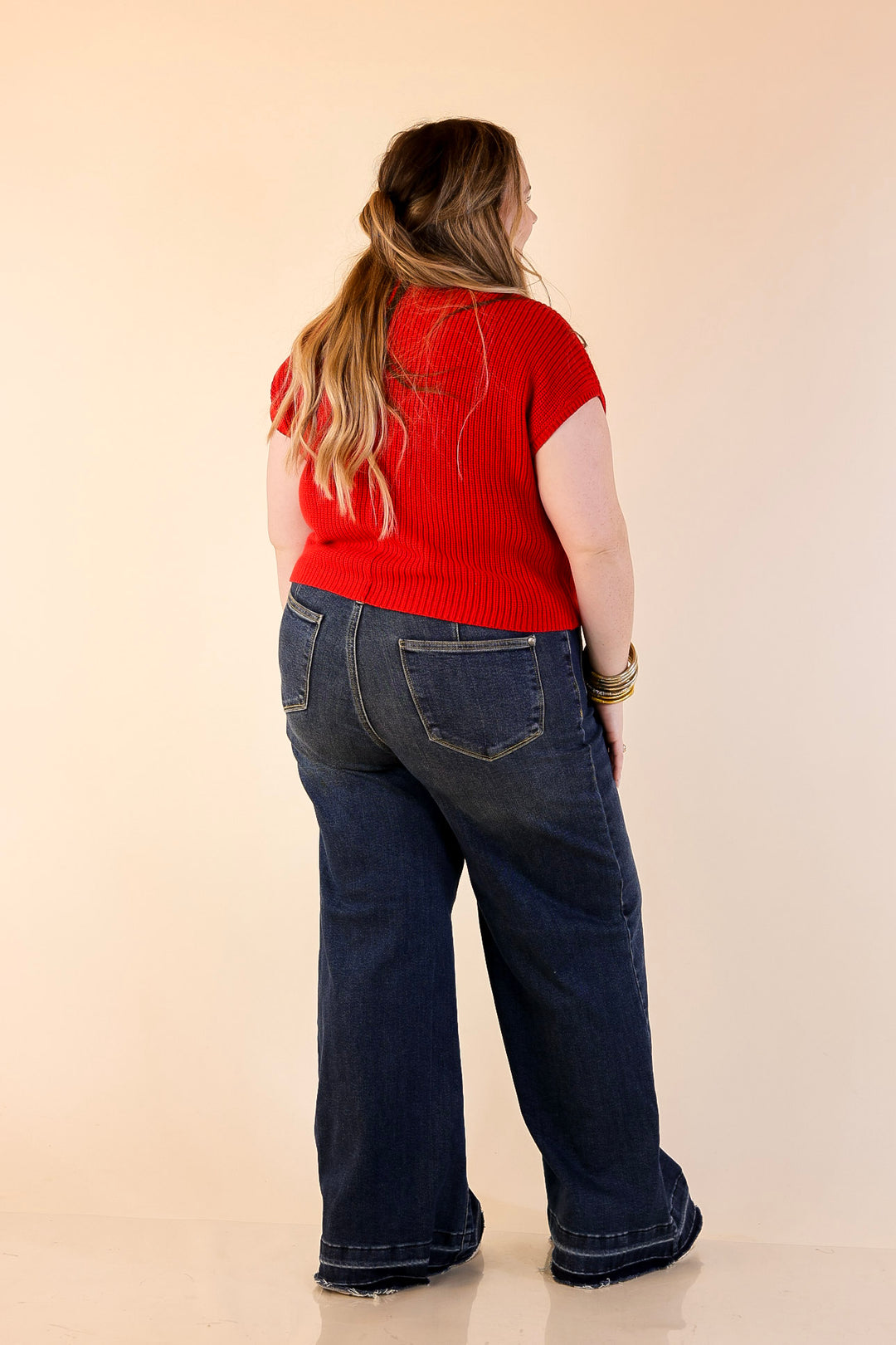 Repeat Worthy Cap Sleeve Cropped Sweater with Front Pocket in Red