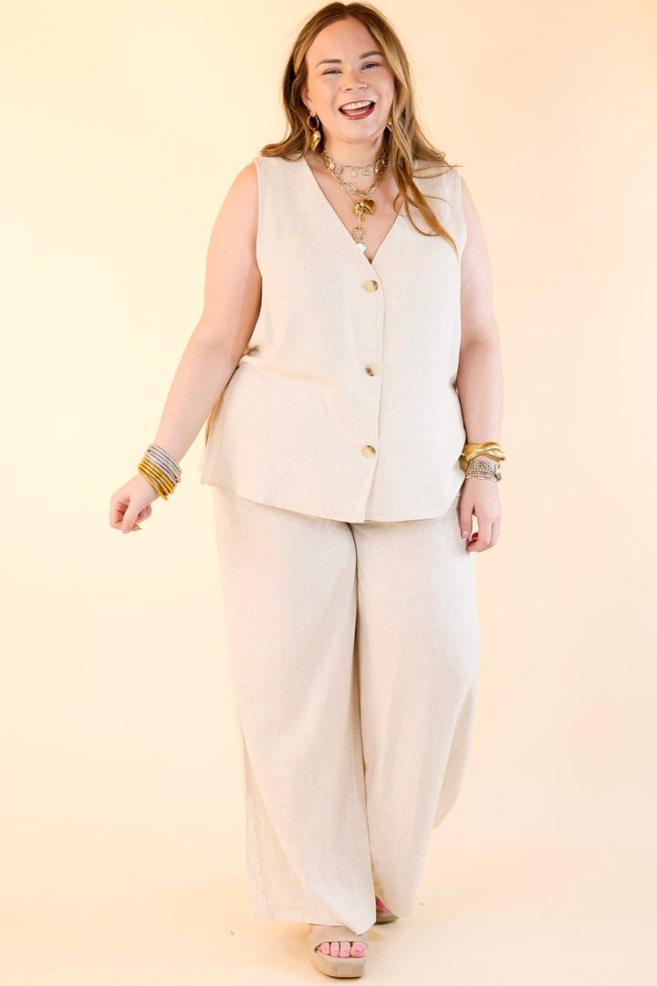 Styled for Success Linen Drawstring Pants in Oatmeal Beige