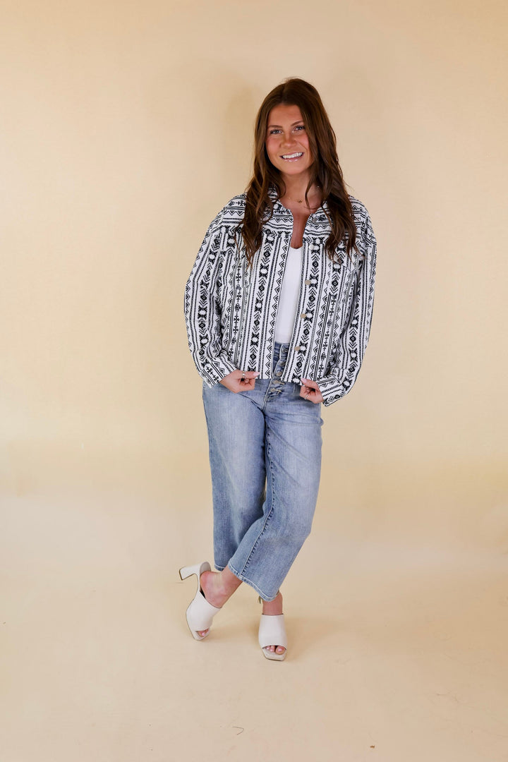 New In Town Tribal Print Corduroy Jacket in White - Giddy Up Glamour Boutique