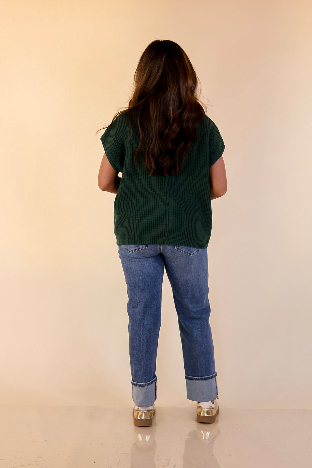 Repeat Ready Cap Sleeve Sweater with Front Pocket in Forest Green