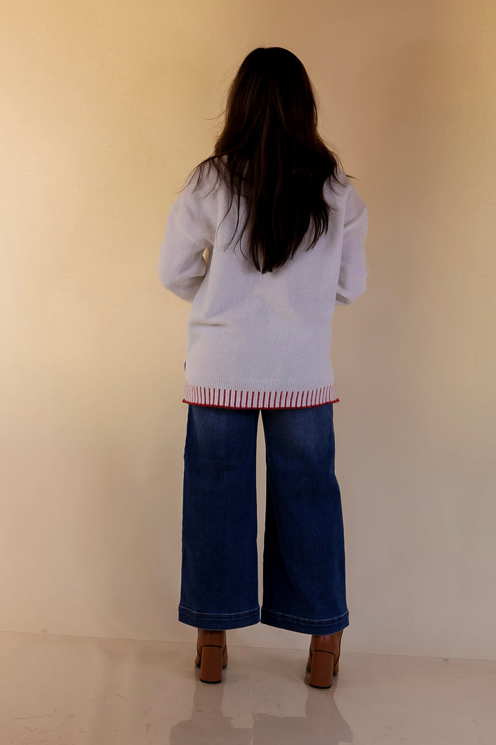 Mud Pie | Wilder Red Bow Mock Neck Sweater in Ivory