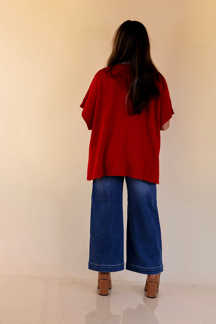 Mud Pie | Claude Oversized Cable Knit Dropped Shoulder Sweater in Red