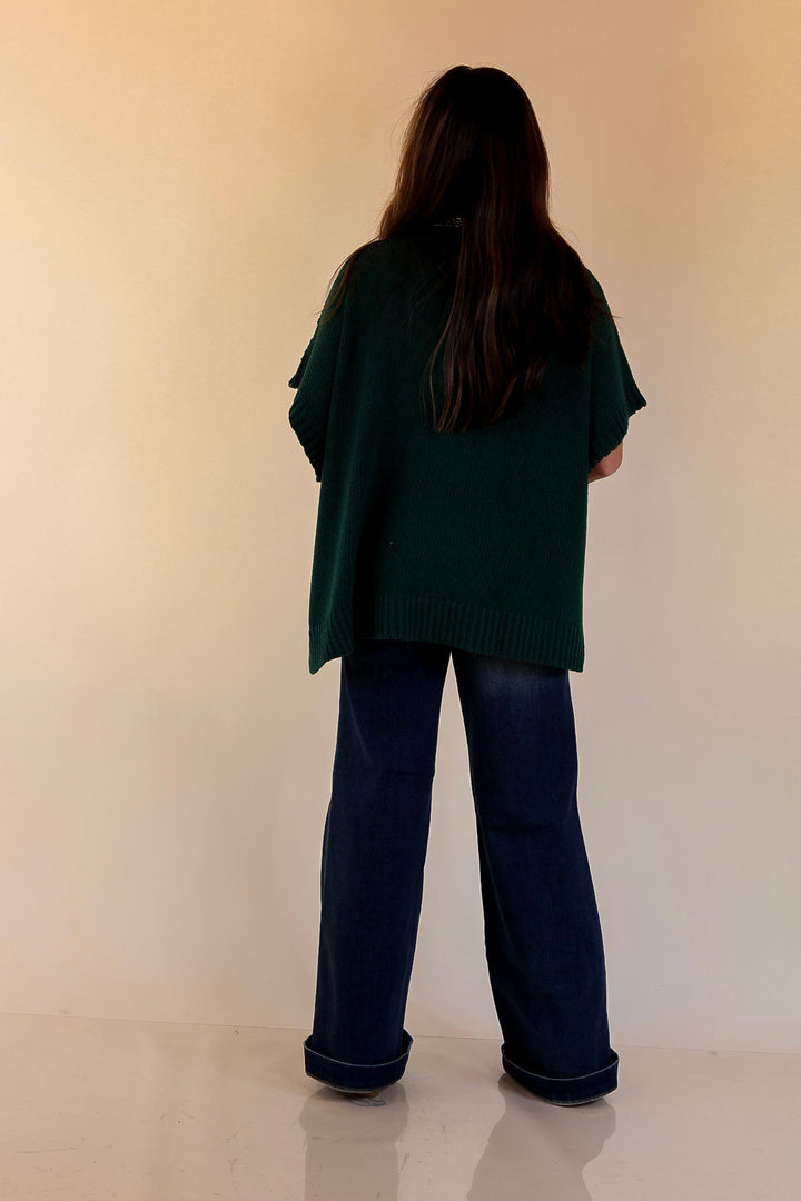 Mud Pie | Claude Oversized Cable Knit Dropped Shoulder Sweater in Forest Green