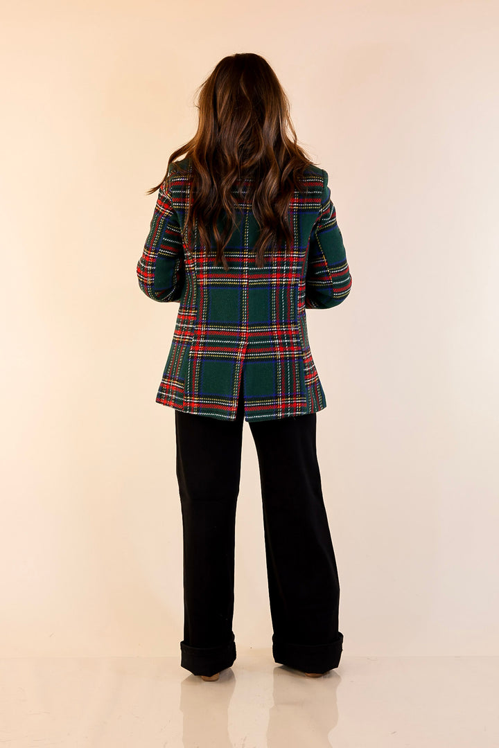 Charmed for the Season Long Sleeve Tartan Plaid Blazer in Green