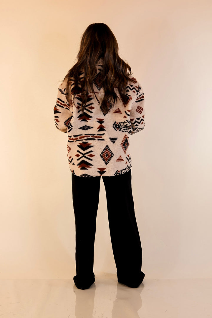 Rustic Retreat Super Soft Quarter Button Pullover Sherpa Sweatshirt in Cream