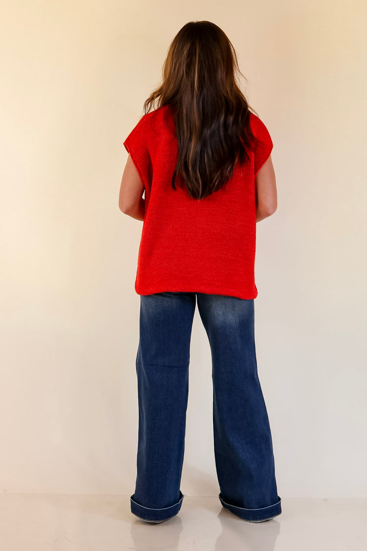 Forever Favorite Oversized Crew Neck Sweater Vest in Ruby Red