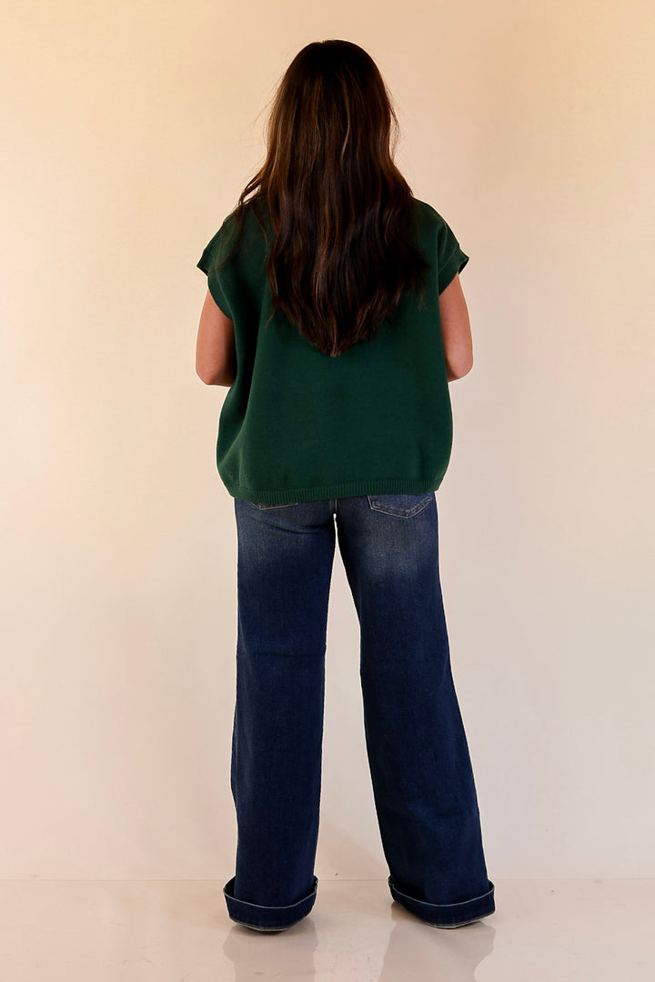 Effortlessly Yours Short Sleeve Oversized Sweater in Forest Green