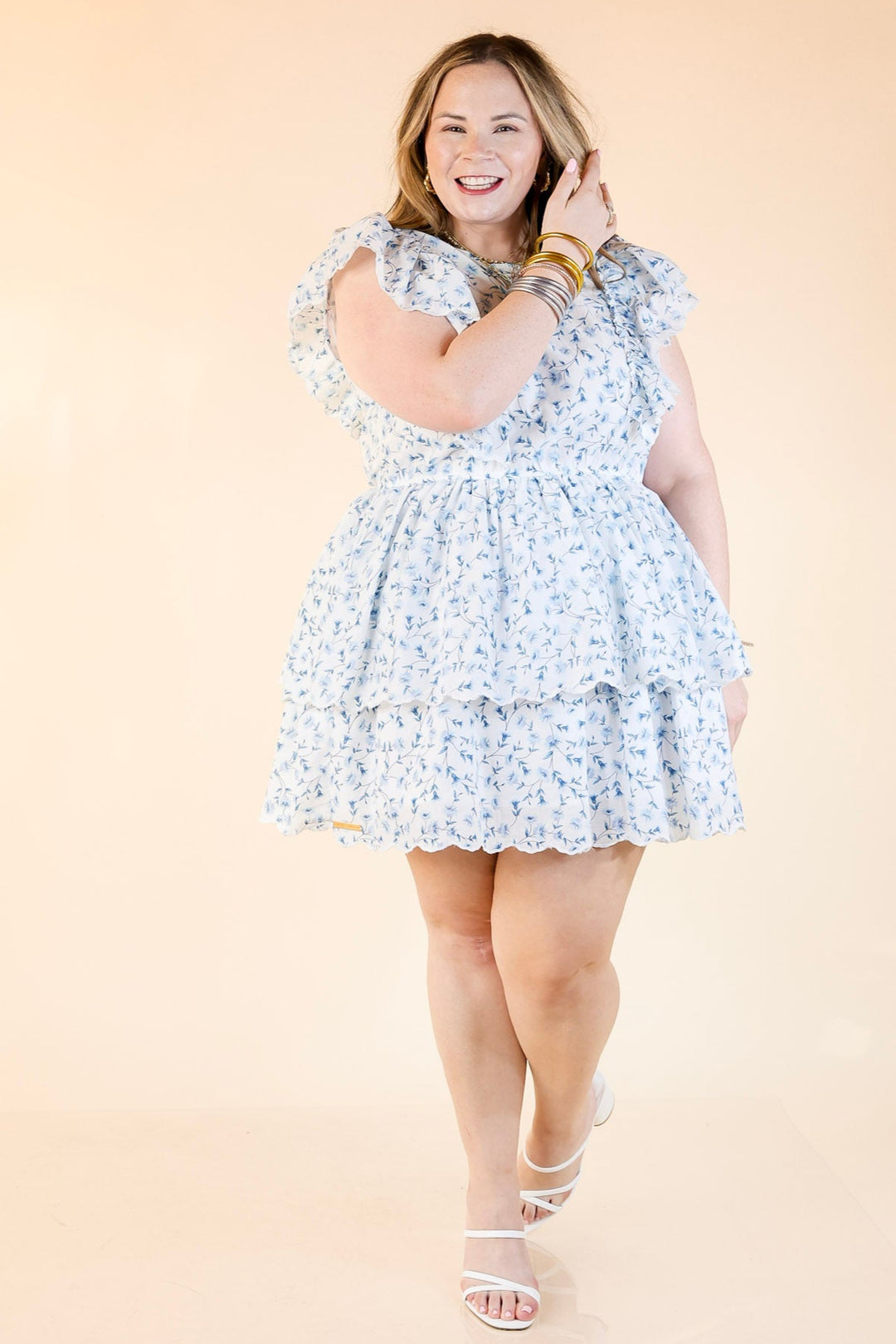 Simply Southern | Daisy Dreams Tiered Floral Print Dress with Ruffle Cap Sleeves in White