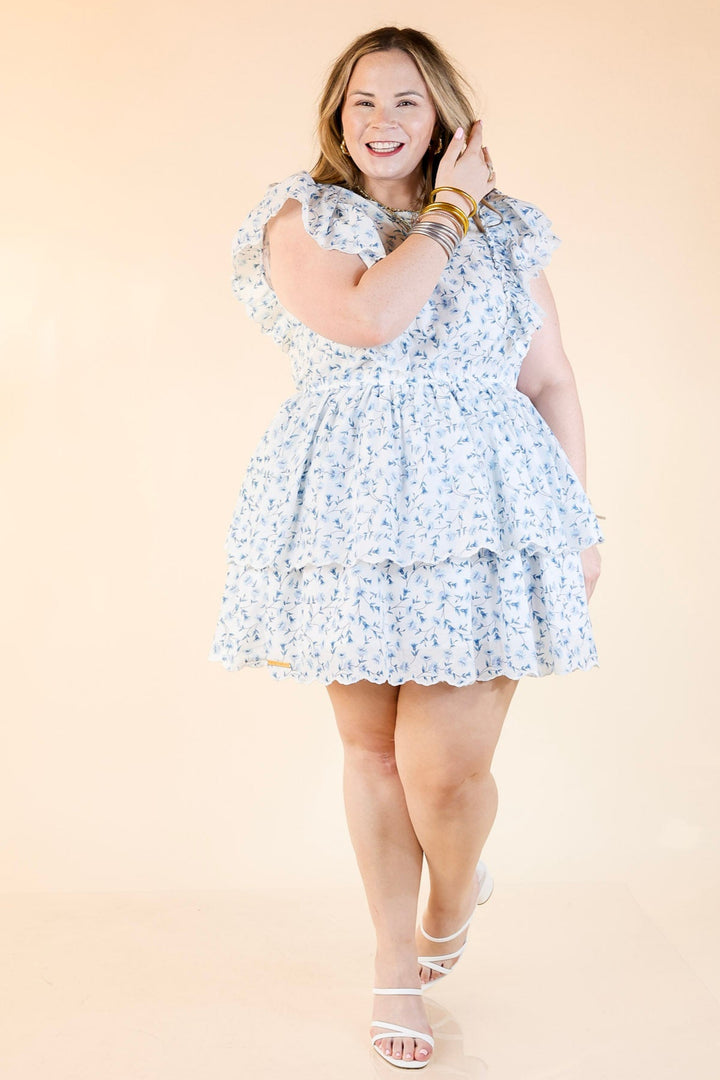 Simply Southern | Daisy Dreams Tiered Floral Print Dress with Ruffle Cap Sleeves in White