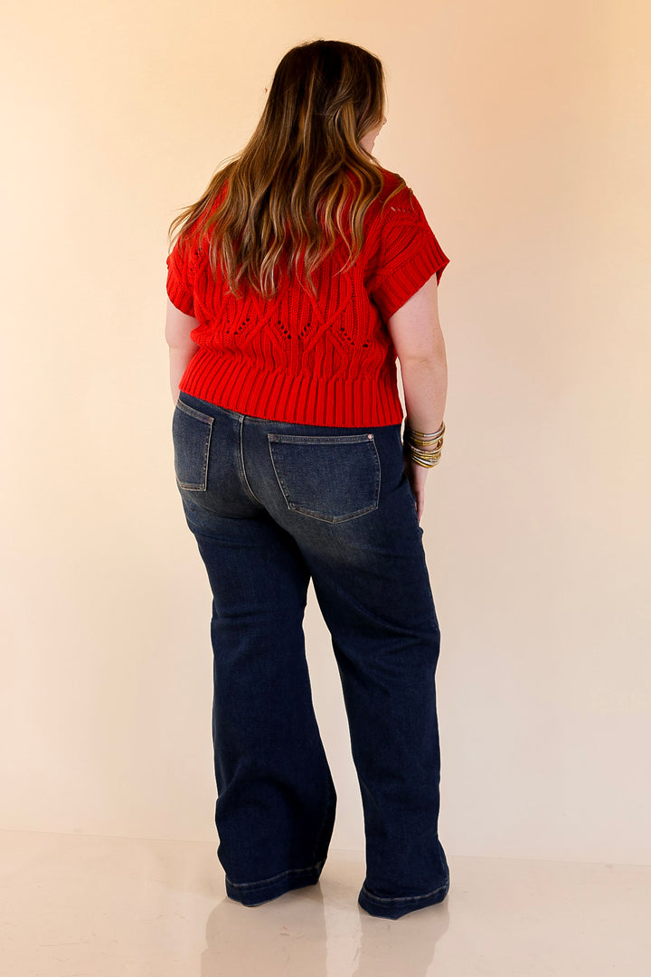 Knit to Last Cable Knit Short Sleeve Sweater Top in Red