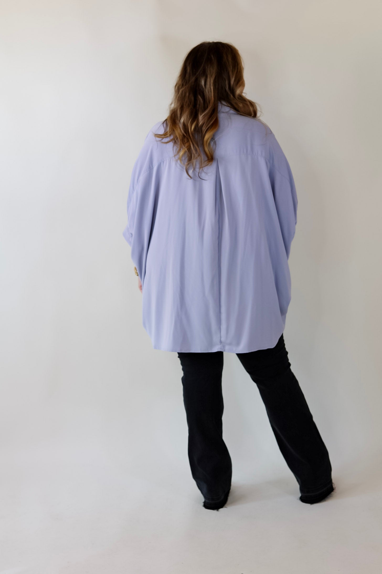 City Lifestyle Button Up Half Sleeve Poncho Top in Light Blue - Giddy Up Glamour Boutique