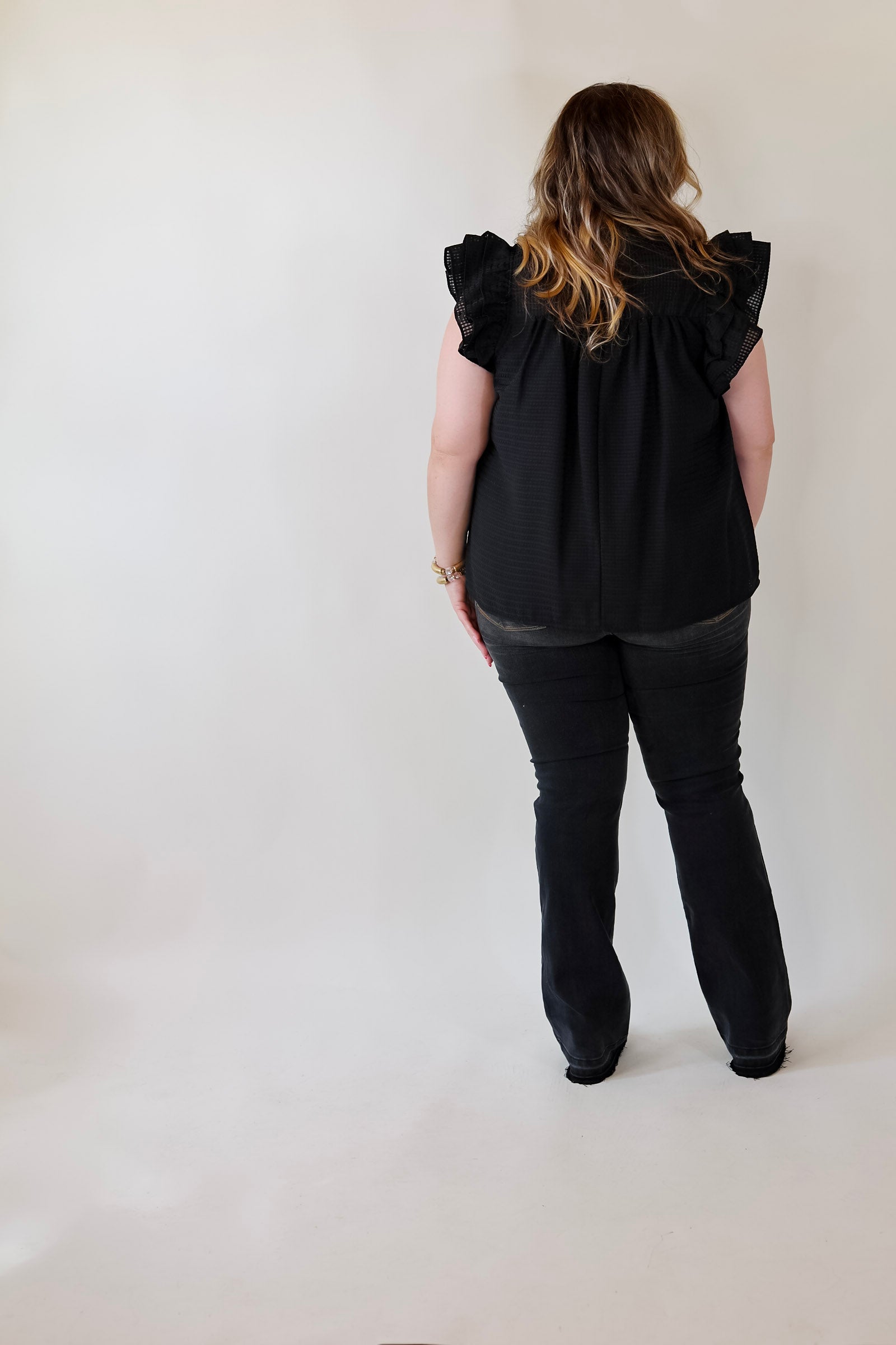 Perfectly Fabulous Ruffle Cap Sleeve Top in Black - Giddy Up Glamour Boutique