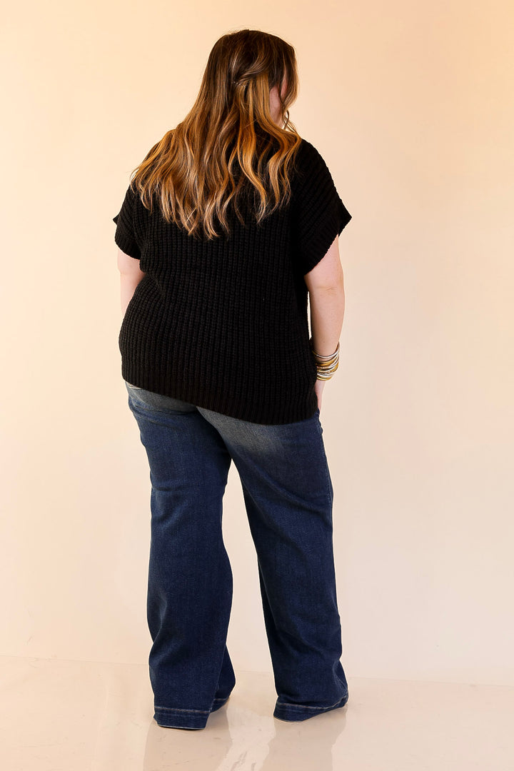 Tried and True Short Sleeve Oversized Knit Sweater in Black