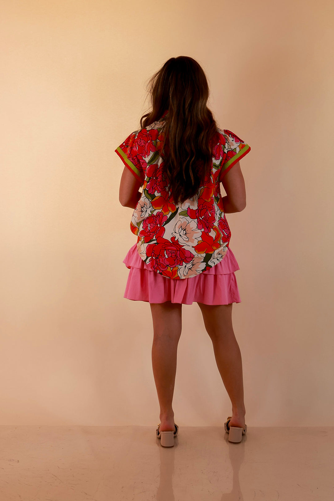 Vibrant Vibes Tiered Skort with Drawstring Waist in Pink