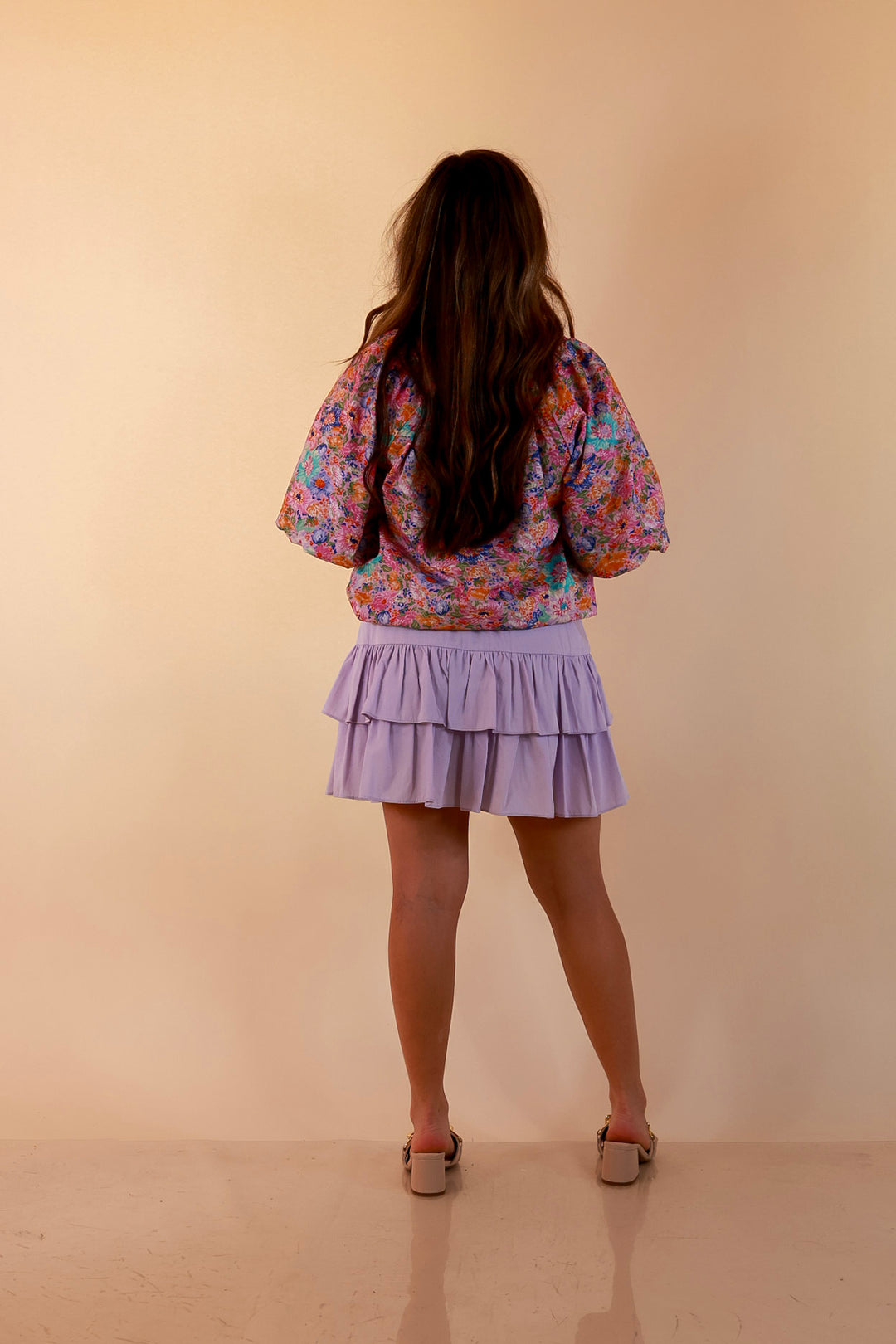 Vibrant Vibes Tiered Skort with Drawstring Waist in Lavender Purple