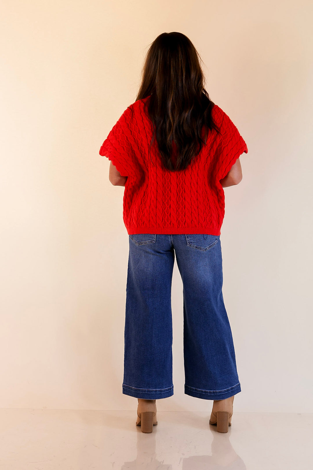 Knit to Be Cable Knit Turtleneck Sweater in Red