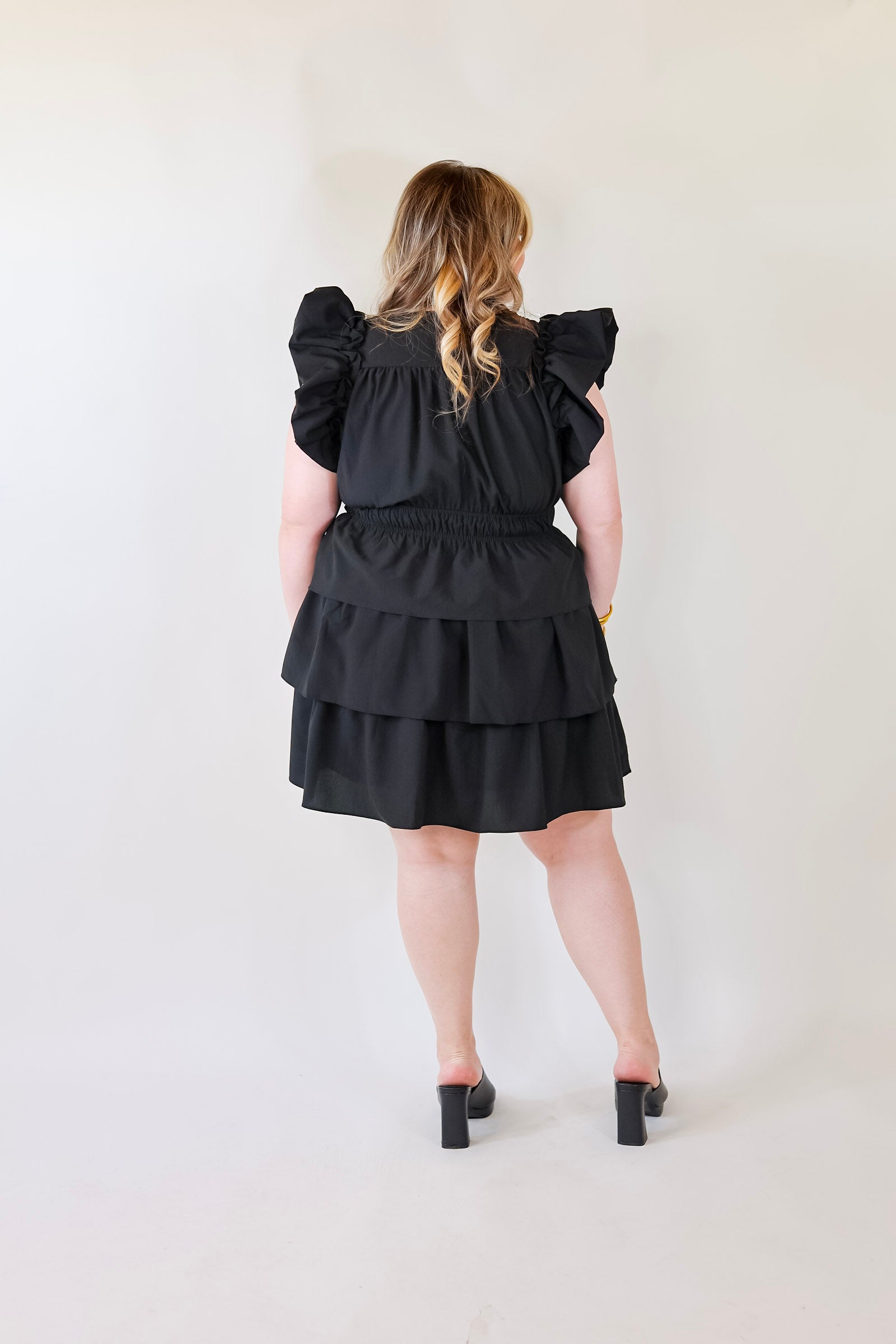 The Perfect Night Ruffle Cap Sleeve Dress in Black - Giddy Up Glamour Boutique