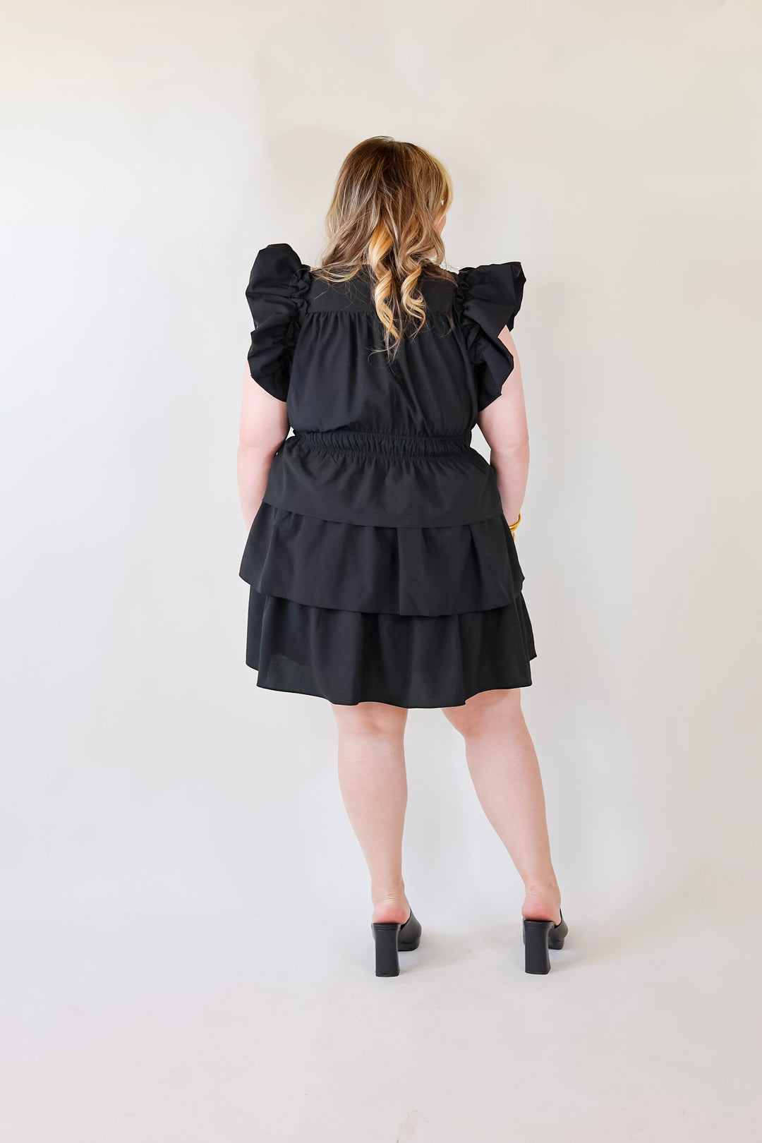 The Perfect Night Ruffle Cap Sleeve Dress in Black - Giddy Up Glamour Boutique