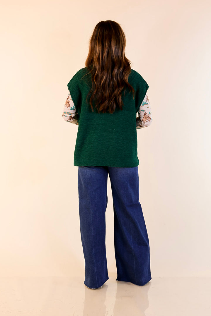 Forever Favorite Oversized Crew Neck Sweater Vest in Hunter Green