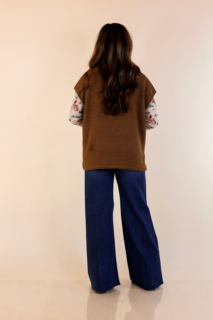 Forever Favorite Oversized Crew Neck Sweater Vest in Camel Brown