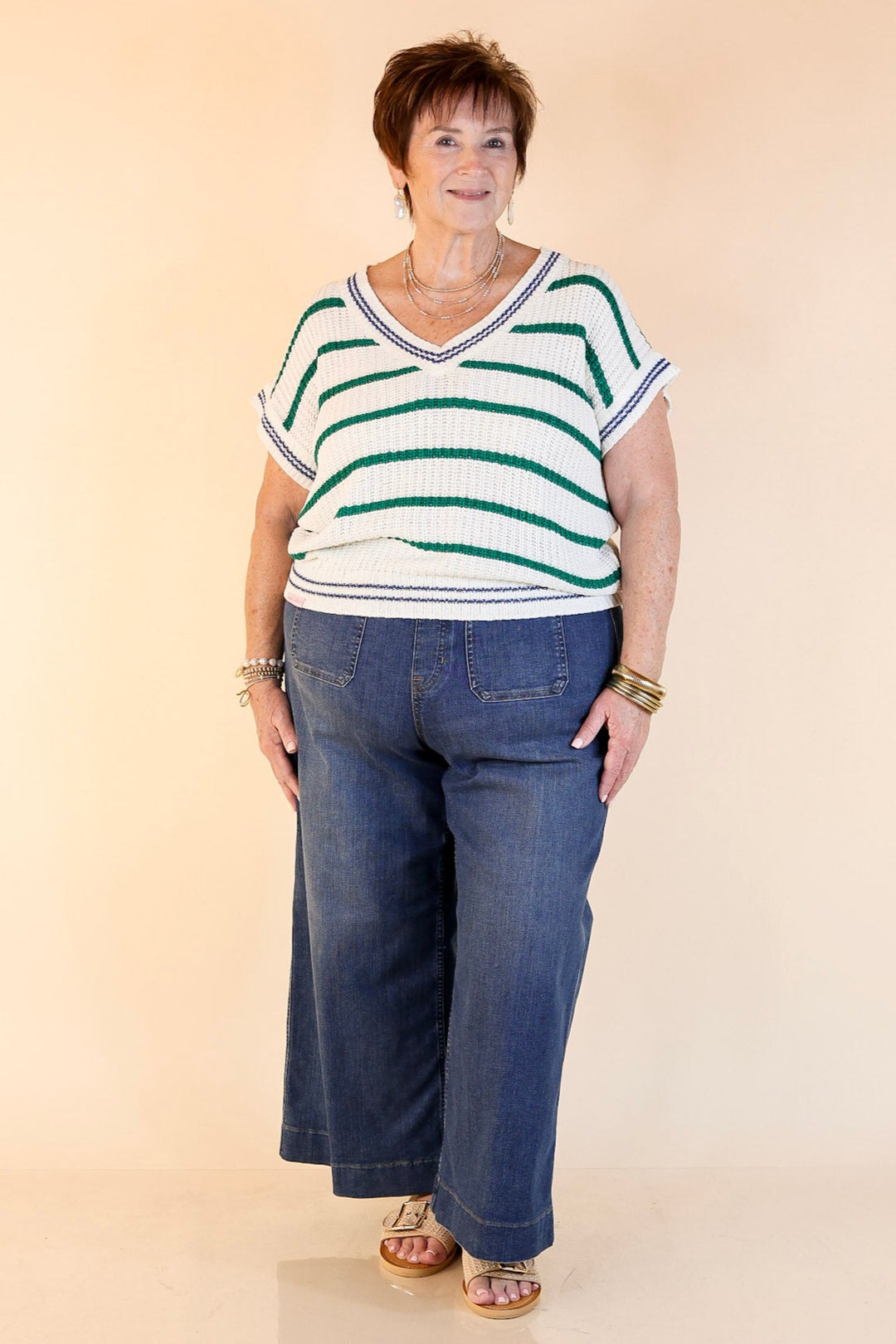 Simply Southern | Go with the Flow Striped Short Sleeve Sweater Top in Green